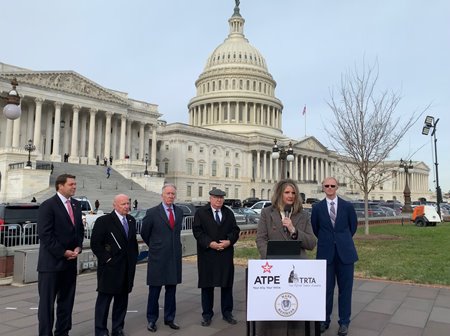 ATPE State President Stacey Ward and lawmakers address the media